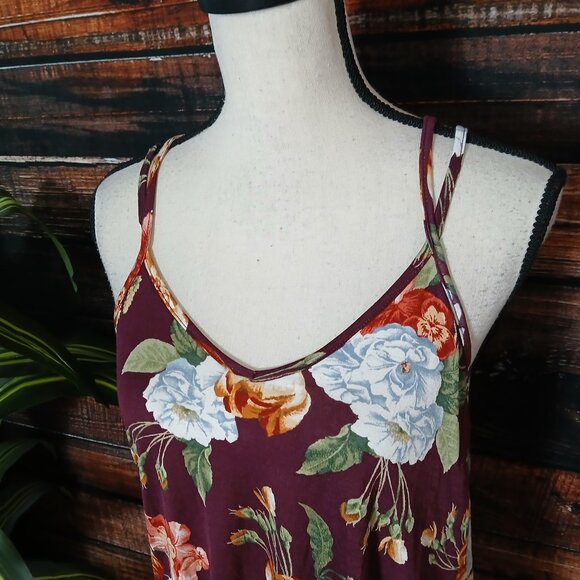 NWT Papermoon Tank Top Small Basima Cross Strap Flowy Burgundy Wine Floral Rayon - Picture 3 of 9